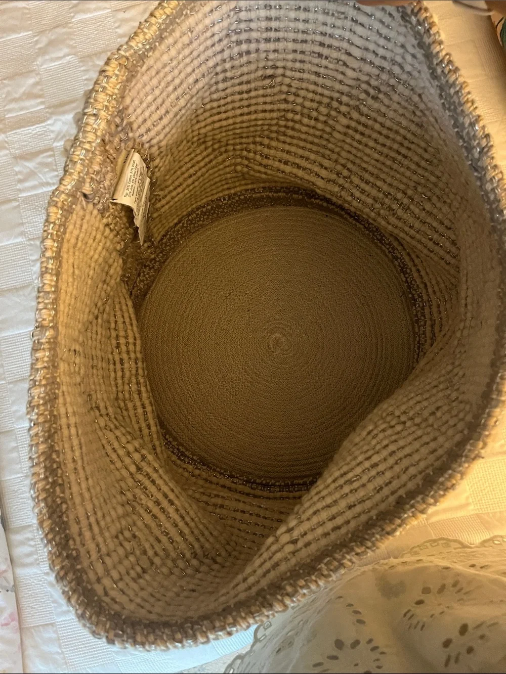 Pottery Barn Kids Cream Textured Knit Pouf with Diamond Bobble Detail